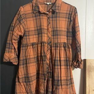 Easel Los Angeles Orange and Navy Plaid Shirt
